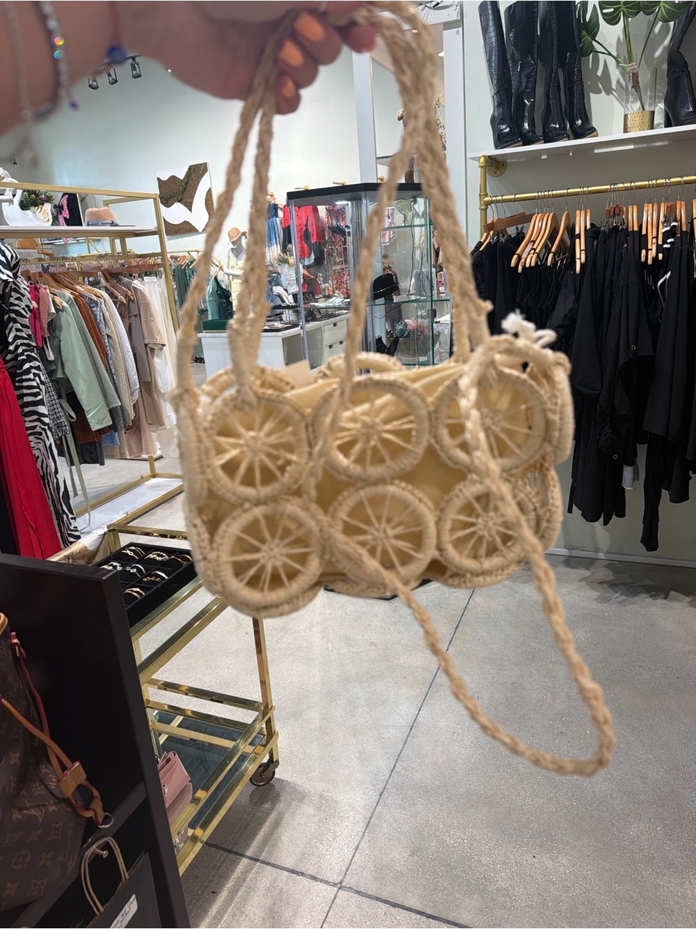 Handwoven Crochet Circle Tote Bag - Beige - Picture 1 of 1